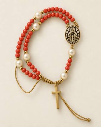 Pulsera rosario Suyapa de coral rojo