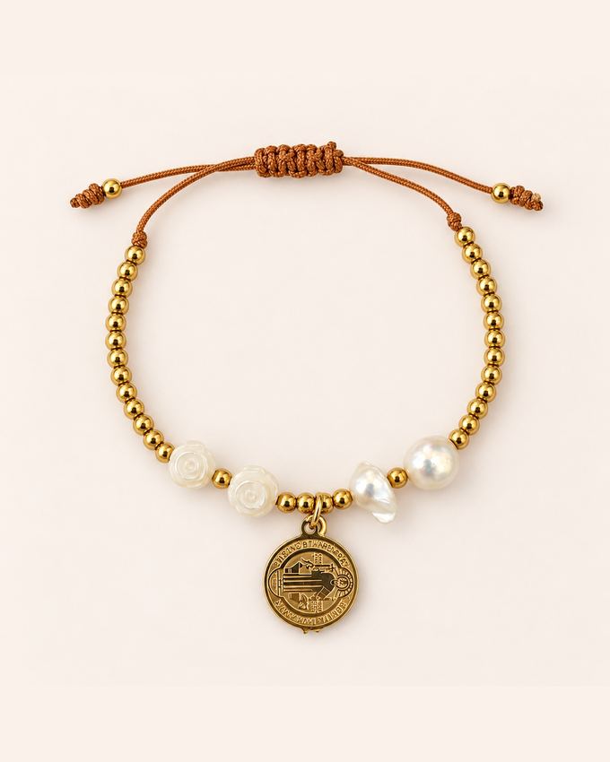 Pulsera San Benito con perlas y balines